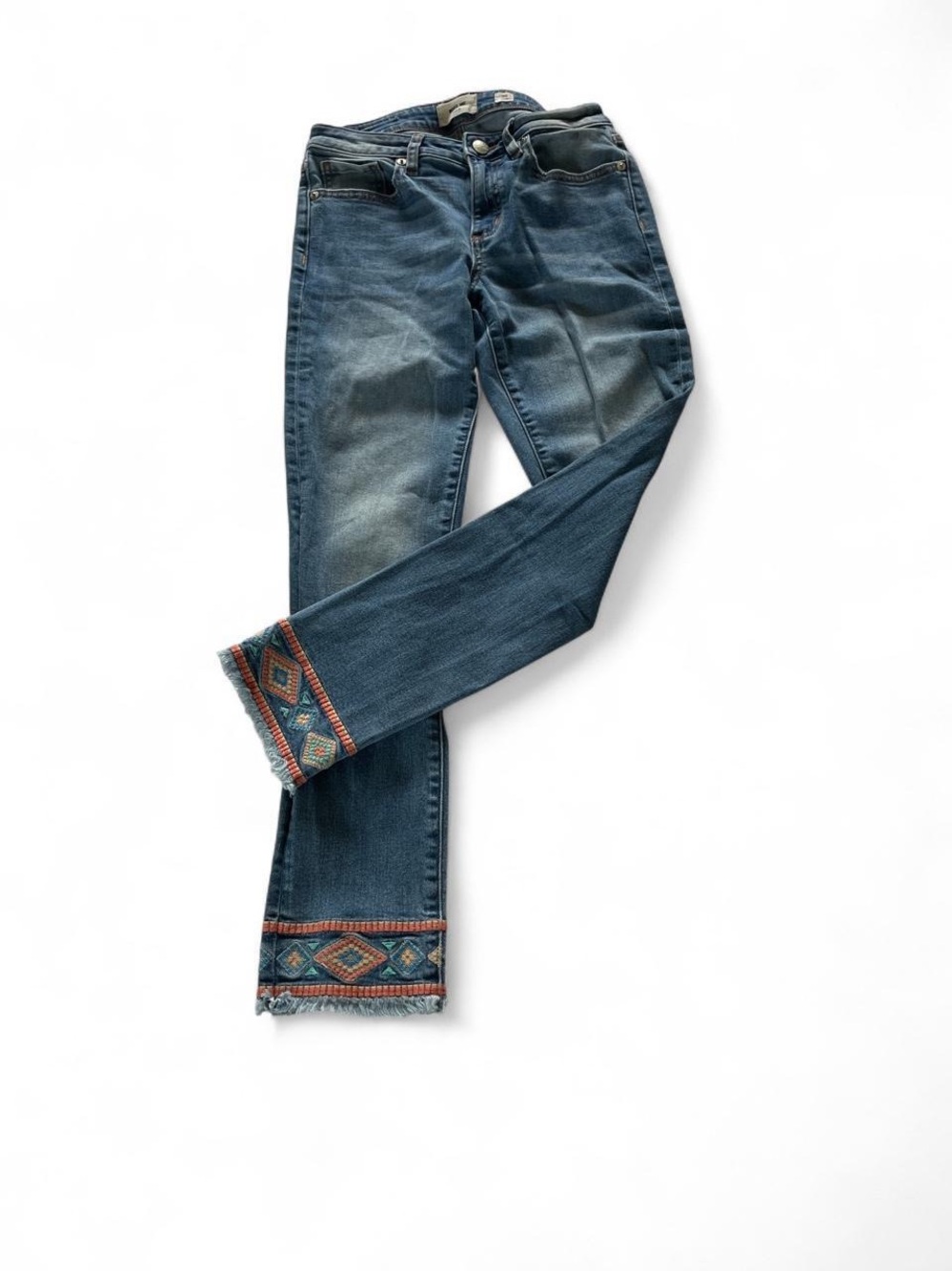 Miss Me Indigo Straight Leg Jeans with Embroidered Hem